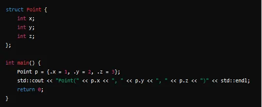 C++ designated initializer code example