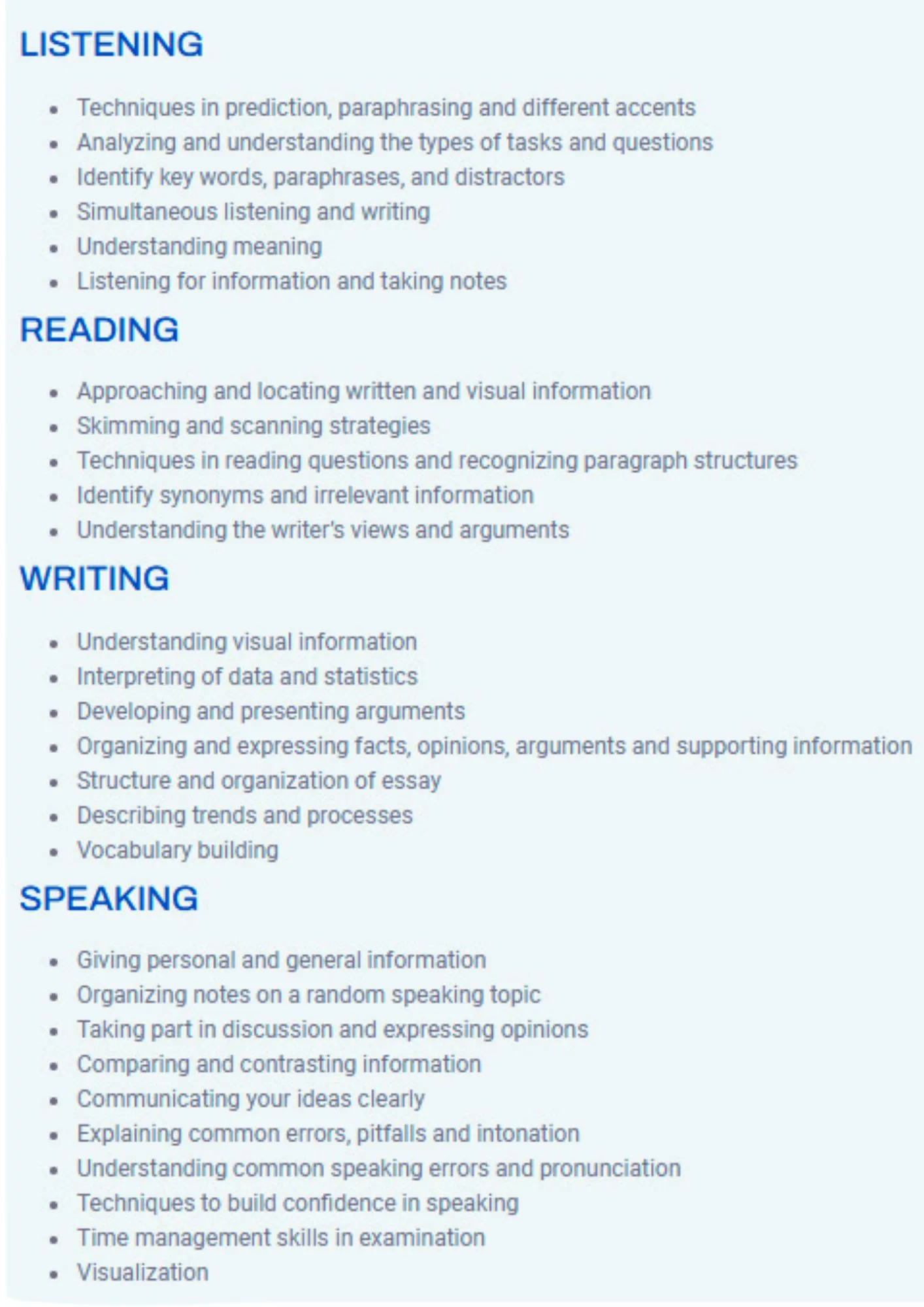 core components of the IELTS