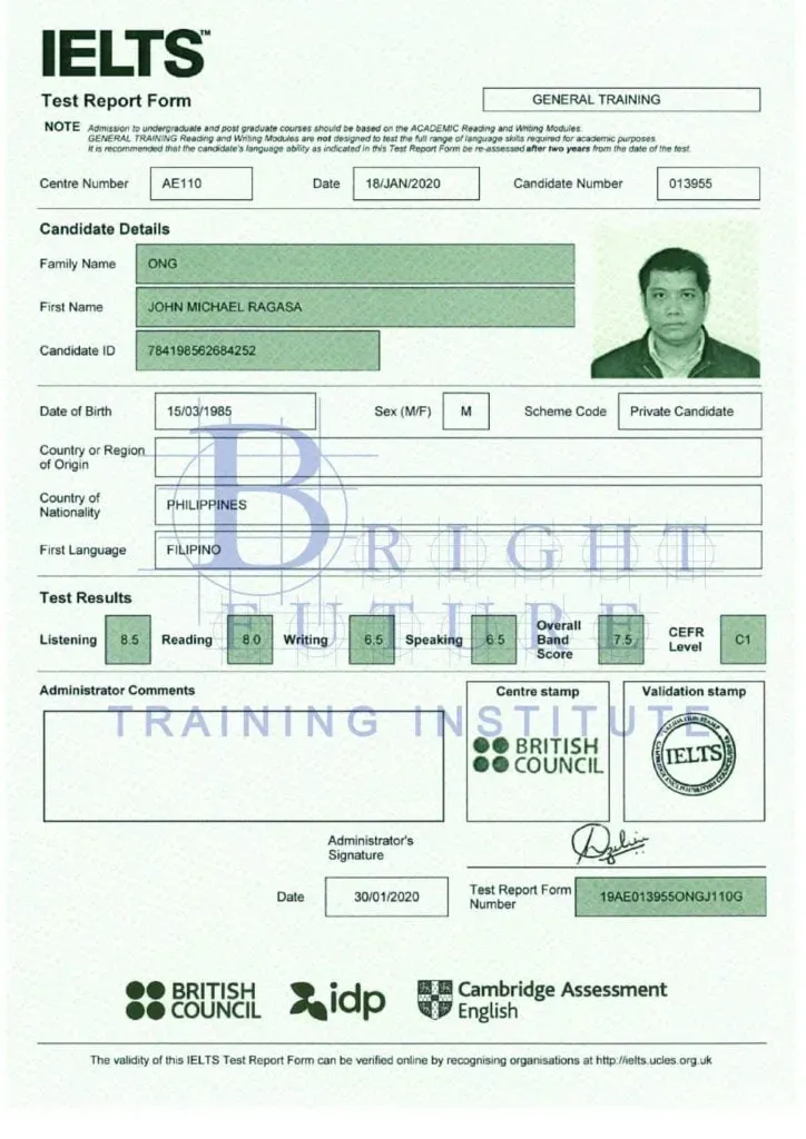 IELTS student test result 3